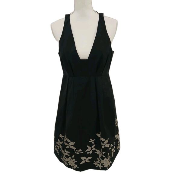 Tibi Black & Bronze Floral Print Cocktail/Party Dress V-Neckline US8 - Picture 1 of 8